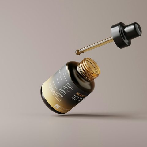 An amber dropper bottle